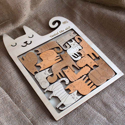 Puzzle din lemn natur - Aduna pisicute vesele