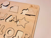Puzzle din lemn incastru Personalizat cu Nume -  Cifre, forme geometrice  si Nume natur