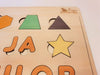 Puzzle din lemn incastru Personalizat cu Nume -  Cifre, forme geometrice si Nume colorate