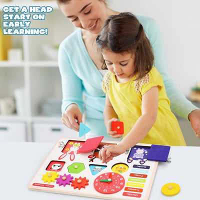 Placa cu activitatii si incuietori in stil Montessori - Busy Board cu 5 activitati