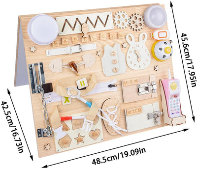 Placa din lemn in stil Montessori Busy Board - Placa senzoriala cu Incuietori 2 in 1