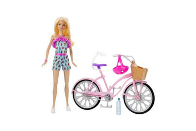 Papusa Barbie cu bicicleta roz
