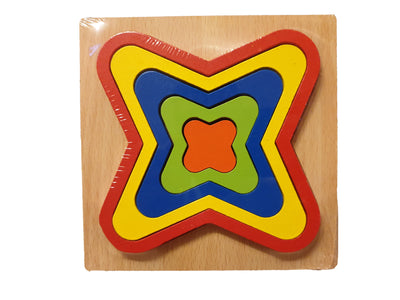Puzzle din lemn 3D lemn - STEA cu 4 colturi Rainbow forme si marimi