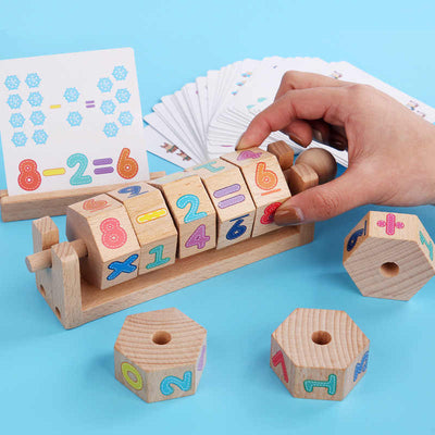 Joc educativ cartonase si cuburi din lemn - Invata primele operatii matematice