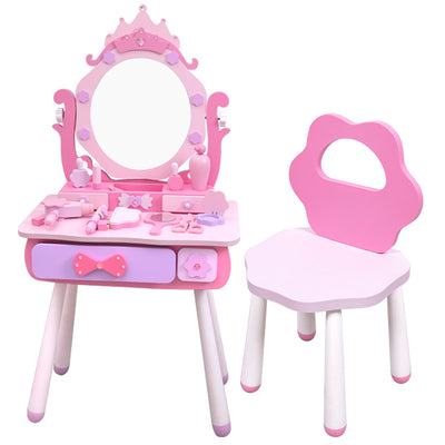 Masuta de toaleta cu scaunel si accesorii din lemn - Mobilier Printesa