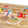 Trenulet din lemn cu 100 piese -Tren cu vagoane alfabet, forme geometrice de stivuit si accesorii