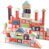 Cuburi din lemn colorate in galetusa sortator - Castelul literelor - 100 piese