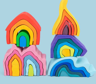 Joc din lemn in stil MONTESSORI   - Jocul celor 4 elemente in culori pastel