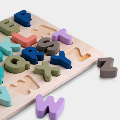 Puzzle din lemn in culori pastel - Alfabet cu litere mici de tipar