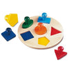 Joc din lemn in stil Montessori - Puzzle cu 6 forme geometrice cu prindere tip stampila