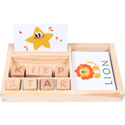 Joc educativ cartonase si cuburi din lemn - Invata primele cuvinte in Engleza