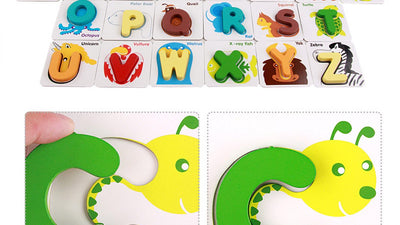 Alfabetul cu litere din lemn si cartonase in engleza