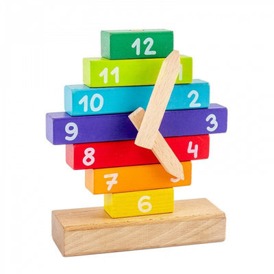 Ceas din lemn multicolor tip puzzle