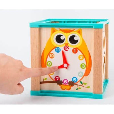 Cub din lemn in stil Montessori cu activitati - Cub 5 in 1