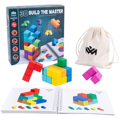 Cuburi din lemn in stil TETRIS cu piese 3D P- Tetris 3D Build The Master