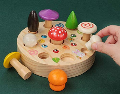 Joc din Lemn in stil Montessori - La cules de Ciupercute