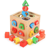 Cub educativ din lemn in stil Montessori - Sortator forme geometrice cu 5 fatete