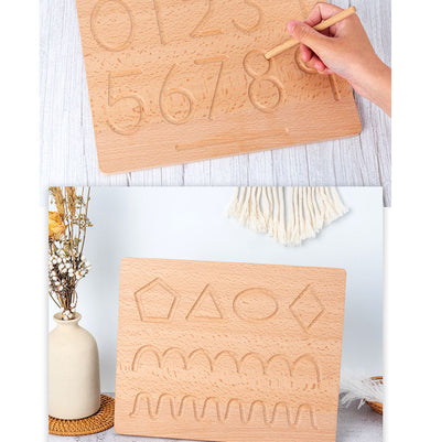 Placa reversibila din lemn in stil Montessori - Trasare Litere sau Cifre Wood Tracing Board