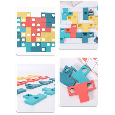 Joc de logica cauta-priveste-potriveste - Tetris din lemn T Paired Puzzle