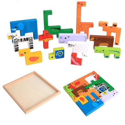 Joc din lemn -  Tetris cu Animale din Lemn 3D