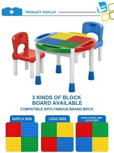Masa 2 in 1 cu 2 scaune pentru joaca cu piese tip lego sau scris