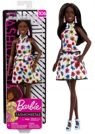 BARBIE FASHIONISTAS - Barbie mulatra cu rochie alba cu flori -Model 106