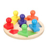 Joc din lemn in stil Montessori - Puzzle cu 6 forme geometrice cu prindere tip stampila