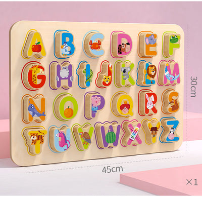 Puzzle din lemn cu Alfabet ilustrat 3D