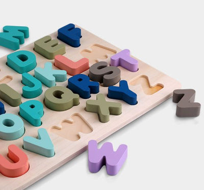 Puzzle din lemn - Alfabet cu litere mari de tipar in culori pastel