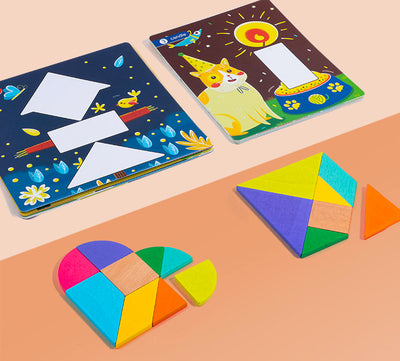 Joc Tangram cu Planse - Geometric Blocks Art Play Think Model PATRAT
