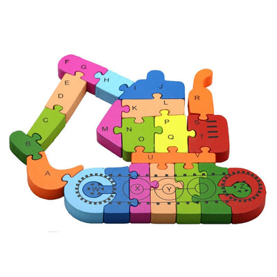 Puzzle din lemn - Excavatorul Edgar te invata alfabetul si cifrele