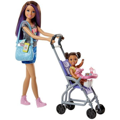 Barbie si setul de joaca - Babysitters cu copil in carucior