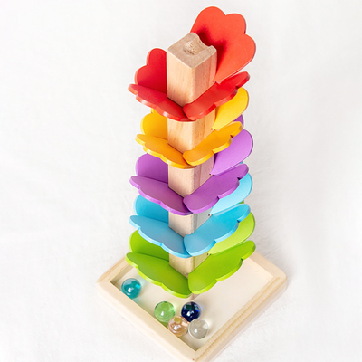 Joc din lemn Curcubeu in stil Montessori - Petal Tree - Copacul Curcubeu - 25 cm