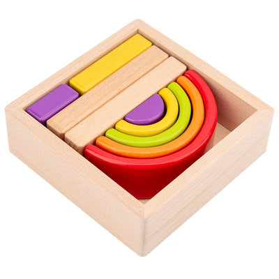 Set creativ din lemn in stil Montessori – Forme geometrice curcubeu - 4 modele
