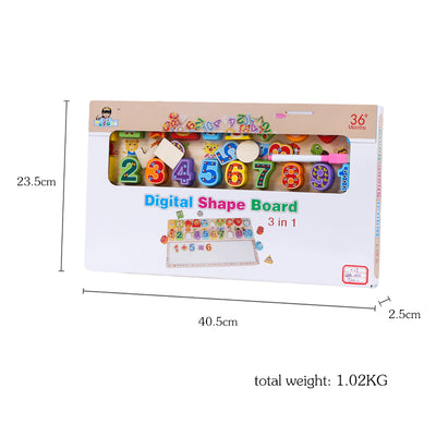 Tablita din lemn 3 in 1 - Cifre si forme Digital Shape Board
