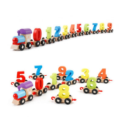 Trenulet din lemn cu cifre colorate