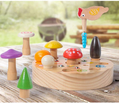 Joc din Lemn in stil Montessori - La cules de Ciupercute